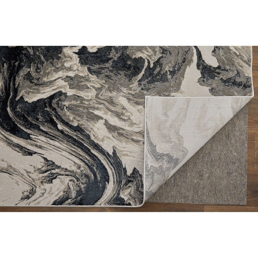 Feizy Micah 39LPF Modern Abstract Rug in Ivory/Black/Taupe