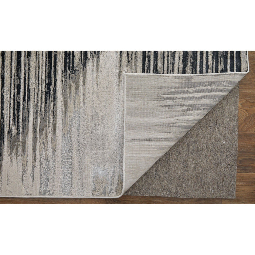 Feizy Micah 39LRF Modern Diamond Rug in Black/Silver/Taupe