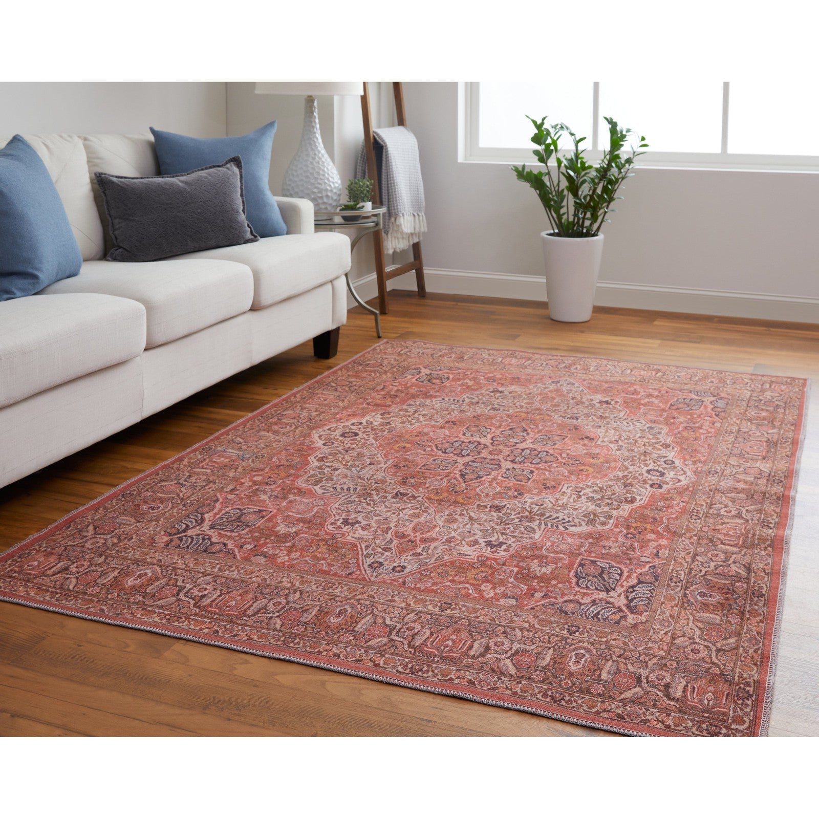 Feizy Rawlins 39HNF Transitional Medallion in Red/Tan/Pink