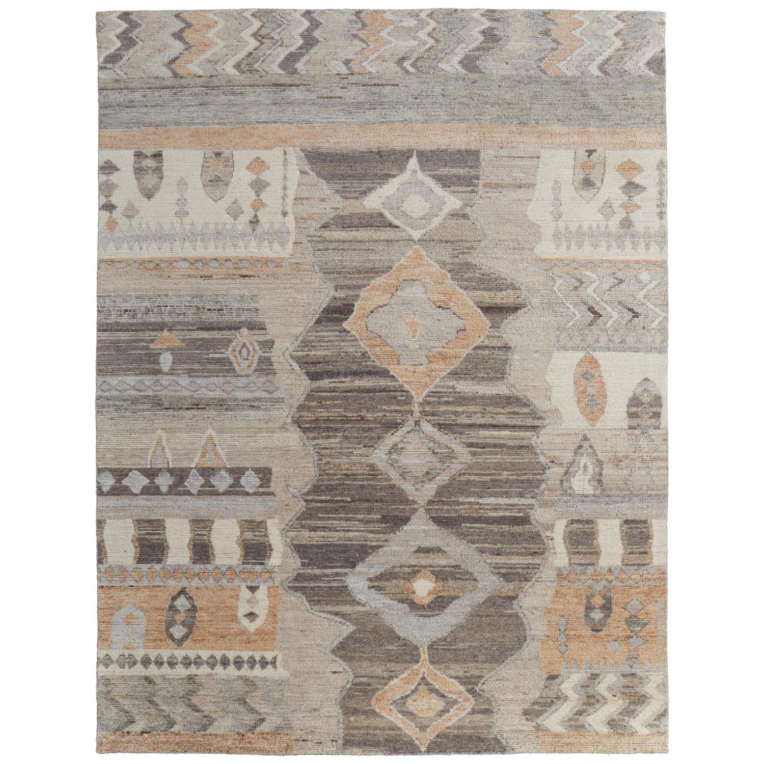 Feizy Kasbah 69FZF Transitional Moroccan Rug in Ivory/Gray/Orange