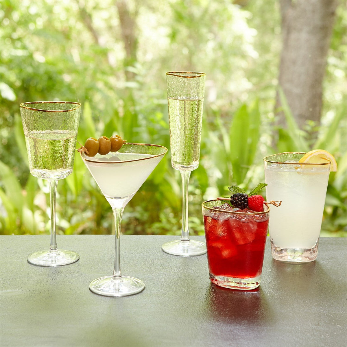 Global Views Hammered Martini Glasses with Gold Rim - Set of 4