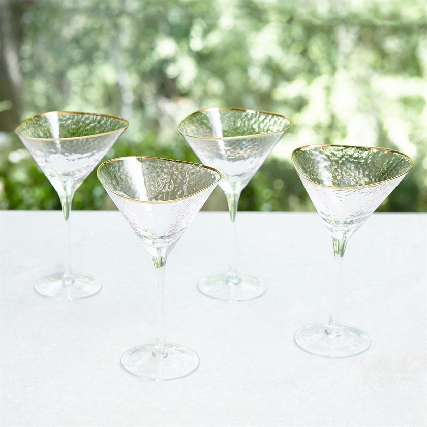 Global Views Hammered Martini Glasses with Gold Rim - Set of 4