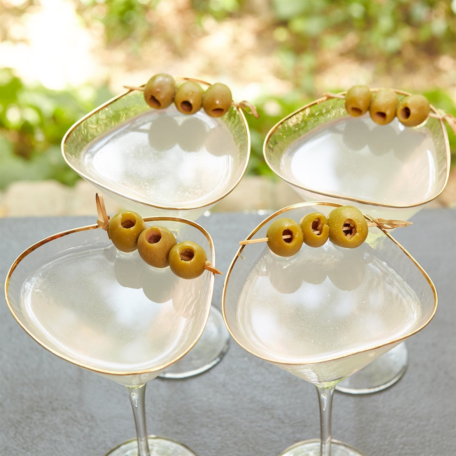Global Views Hammered Martini Glasses with Gold Rim - Set of 4