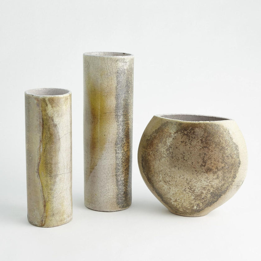 Global Views Golden Raku Flat Round Vase