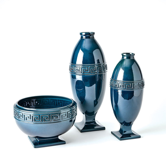 Global Views Greek Key Vase & Bowl - Azure