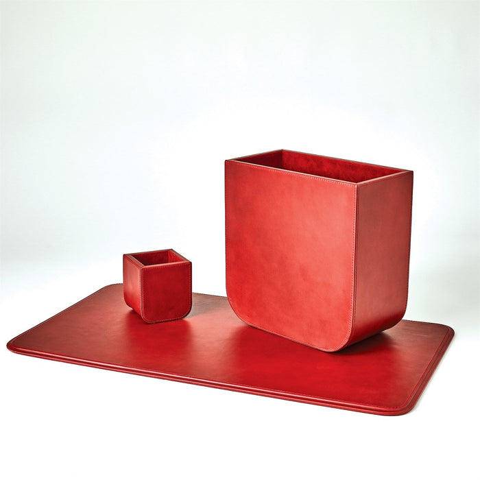 Global Views Radius Edge Leather Desk Accessories - Deep Red