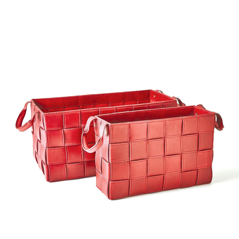 Global Views Soft Woven Leather Basket - Deep Red