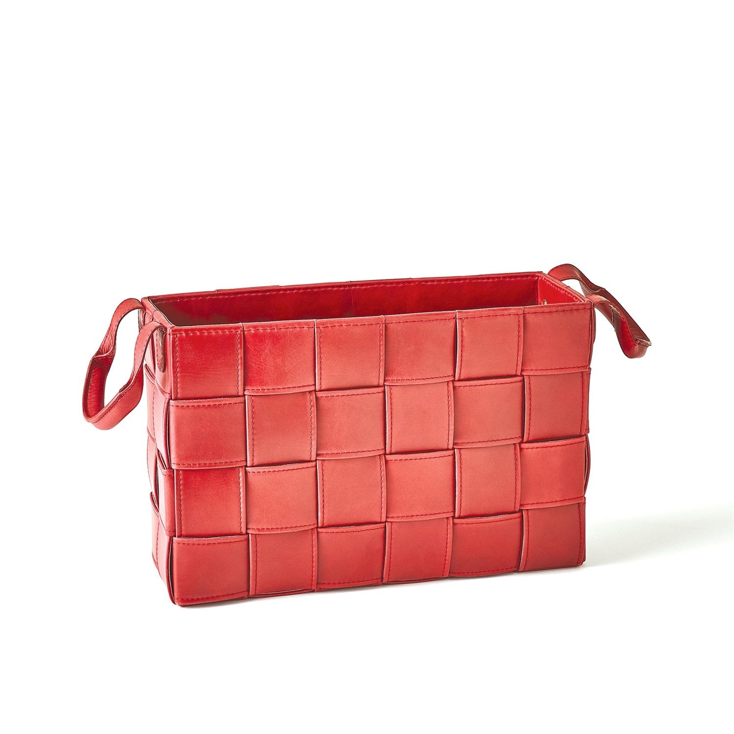 Global Views Soft Woven Leather Basket - Deep Red