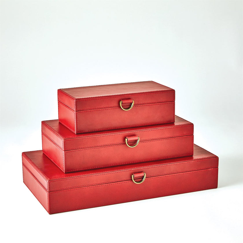 Global Views Marbled Leather D Ring Box - Deep Red