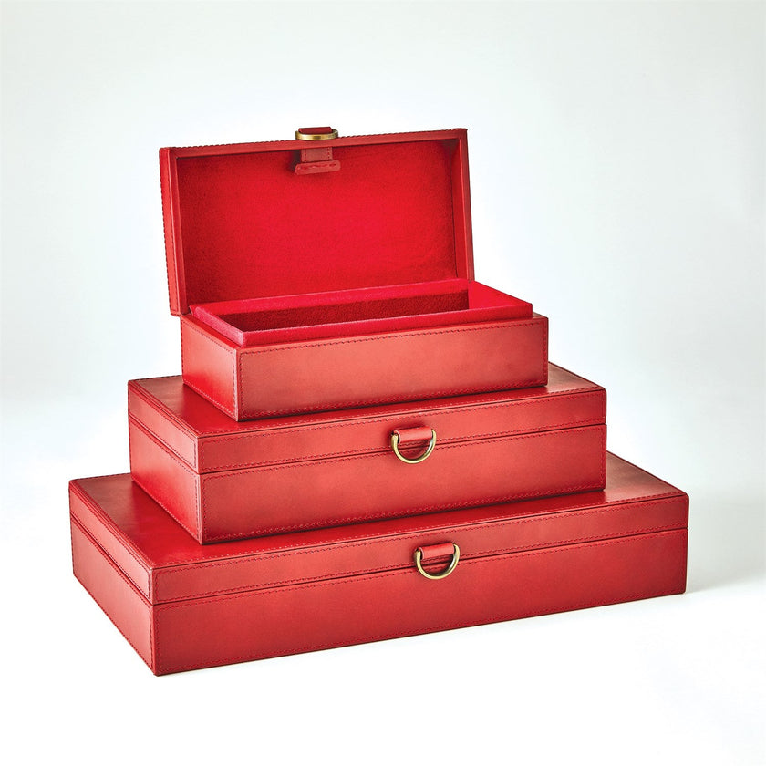 Global Views Marbled Leather D Ring Box - Deep Red