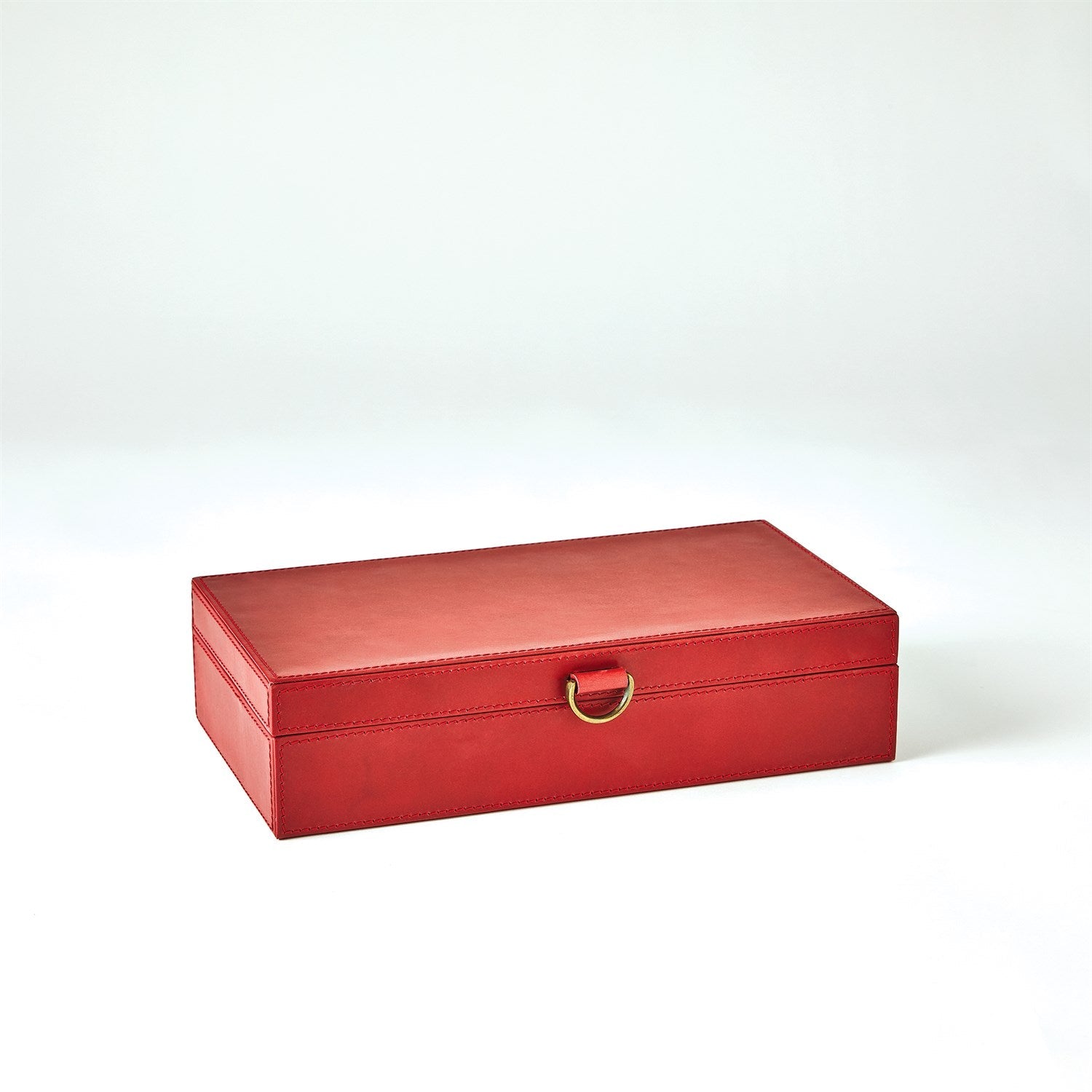 Global Views Marbled Leather D Ring Box - Deep Red