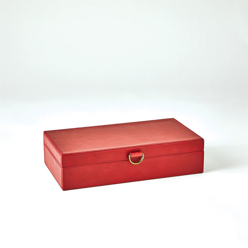 Global Views Marbled Leather D Ring Box - Deep Red