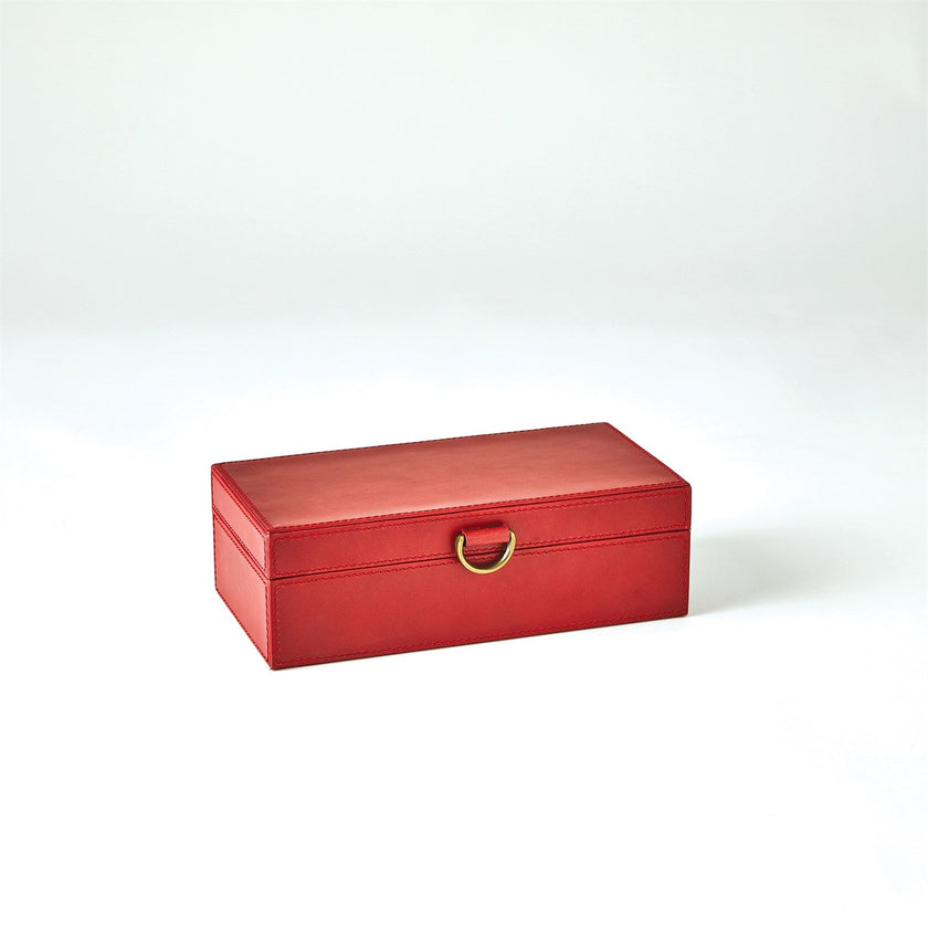 Global Views Marbled Leather D Ring Box - Deep Red