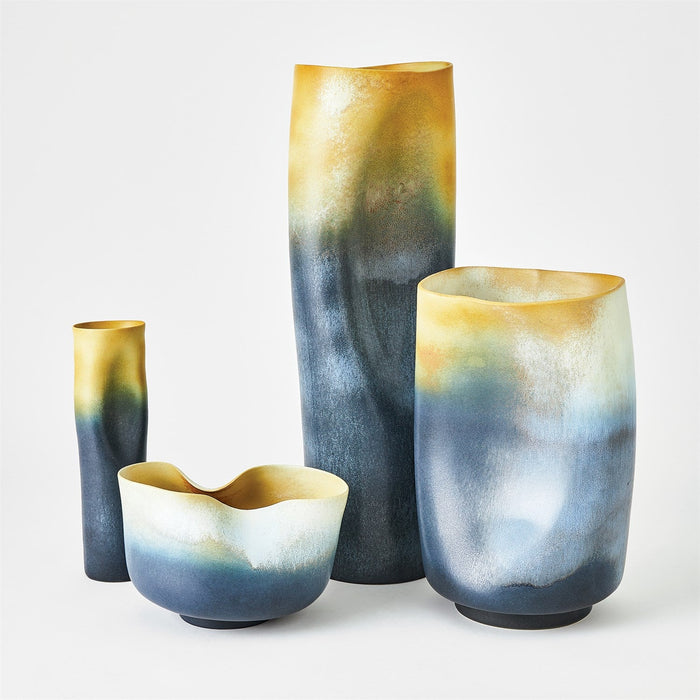 Global Views Indent Vase & Bowl - Grey Yellow