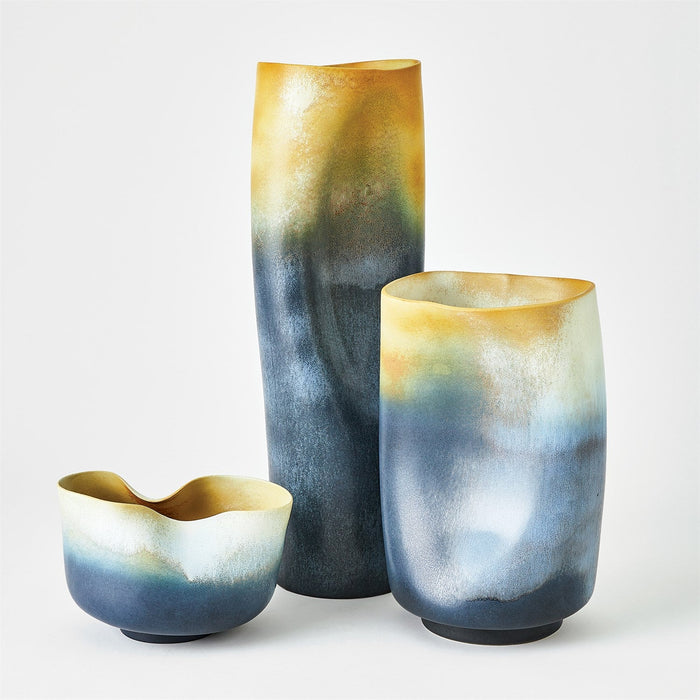 Global Views Indent Vase & Bowl - Grey Yellow