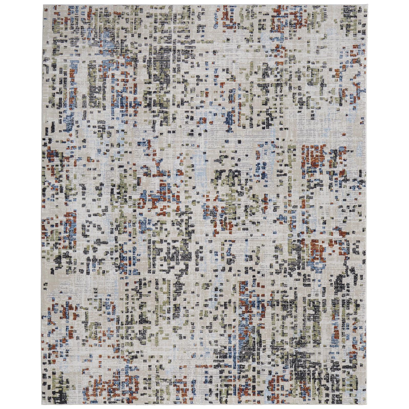 Feizy Sonora 39NVF Modern Abstract Rug in Ivory/Green/Blue