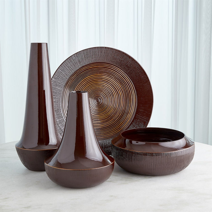 Global Views Striped Flair Vase & Bowl - Garnet