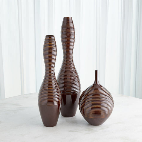 Global Views Ribbed Vases & Bottle - Garnet