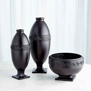 Global Views Greek Key Vase & Bowl - Black