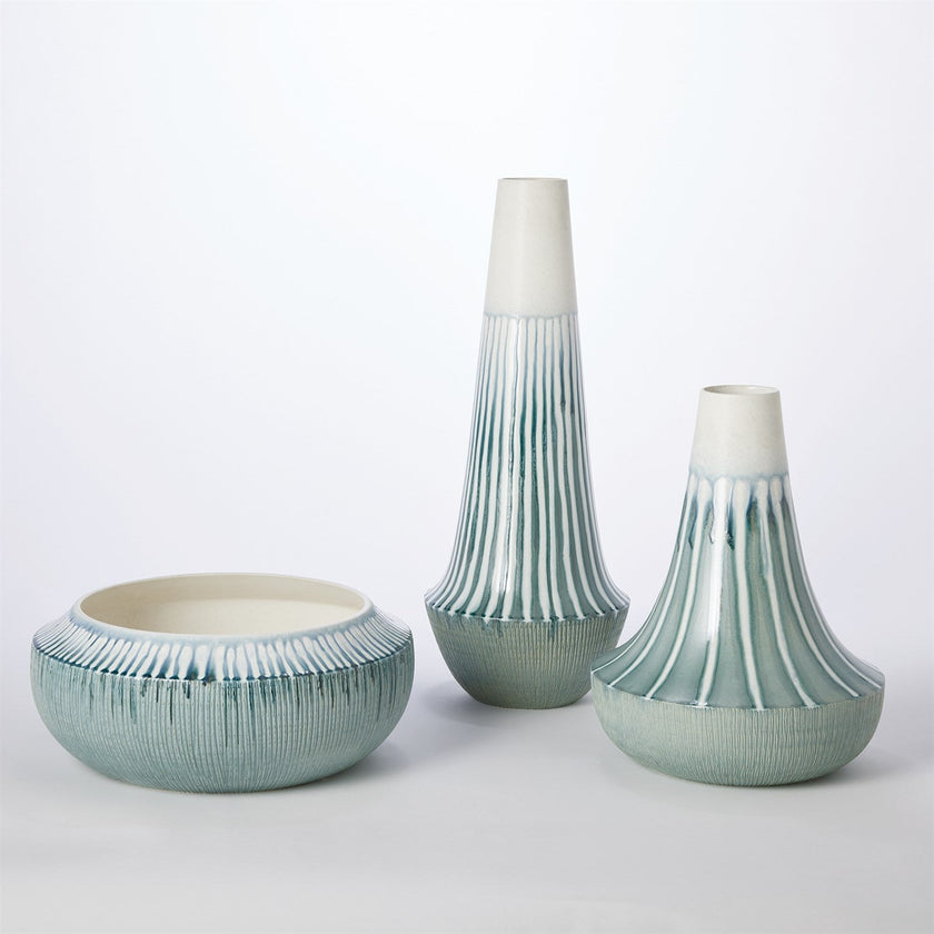 Global Views Striped Flair Vase & Bowl - Lambs Ear