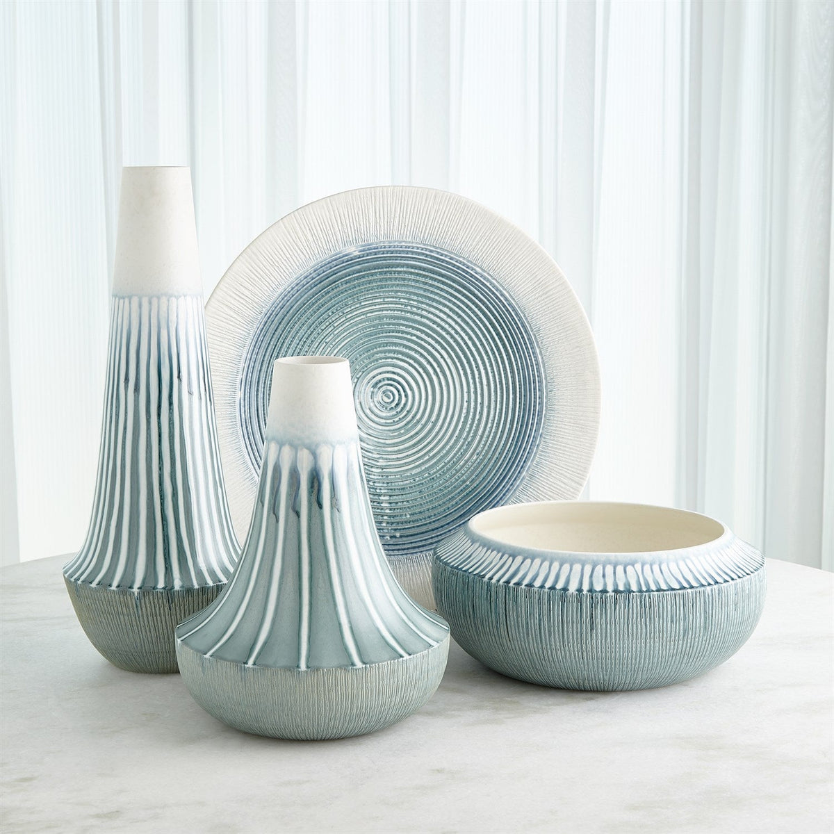 Global Views Striped Flair Vase & Bowl - Lambs Ear