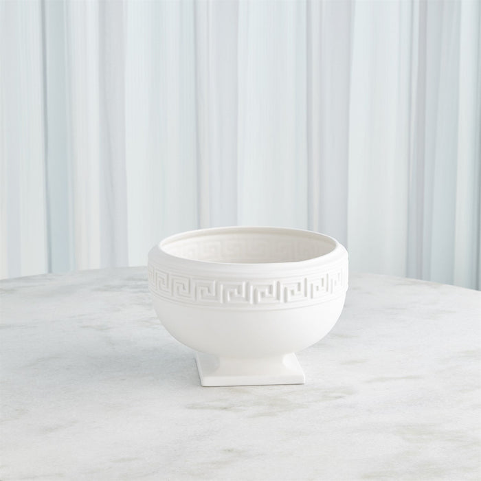 Global Views Greek Key Vase & Bowl - White