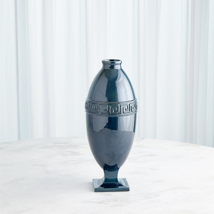 Global Views Greek Key Vase & Bowl - Azure