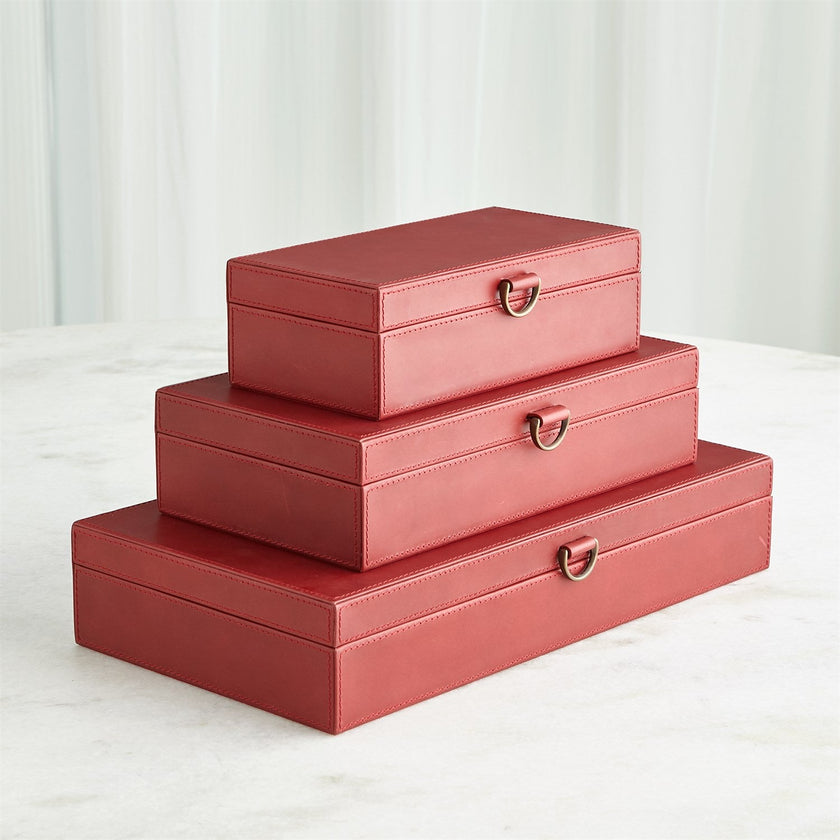 Global Views Marbled Leather D Ring Box - Deep Red