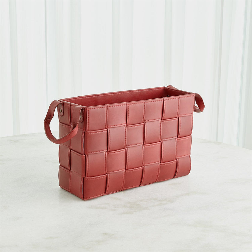 Global Views Soft Woven Leather Basket - Deep Red