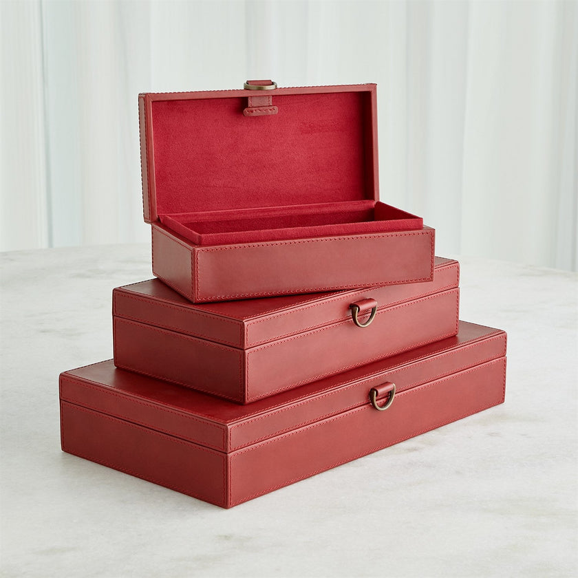 Global Views Marbled Leather D Ring Box - Deep Red