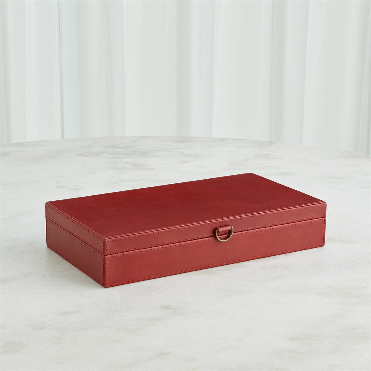 Global Views Marbled Leather D Ring Box - Deep Red
