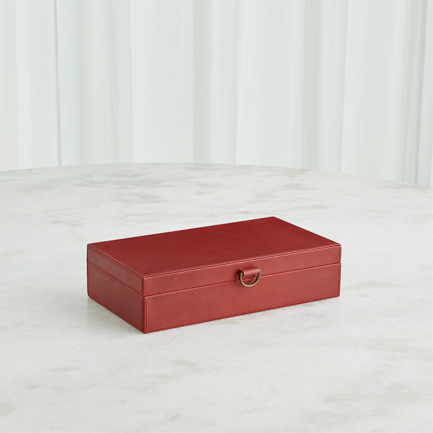 Global Views Marbled Leather D Ring Box - Deep Red