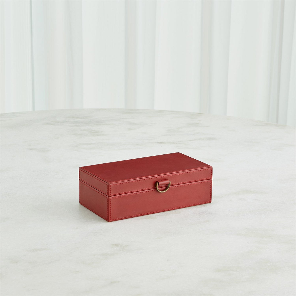 Global Views Marbled Leather D Ring Box - Deep Red