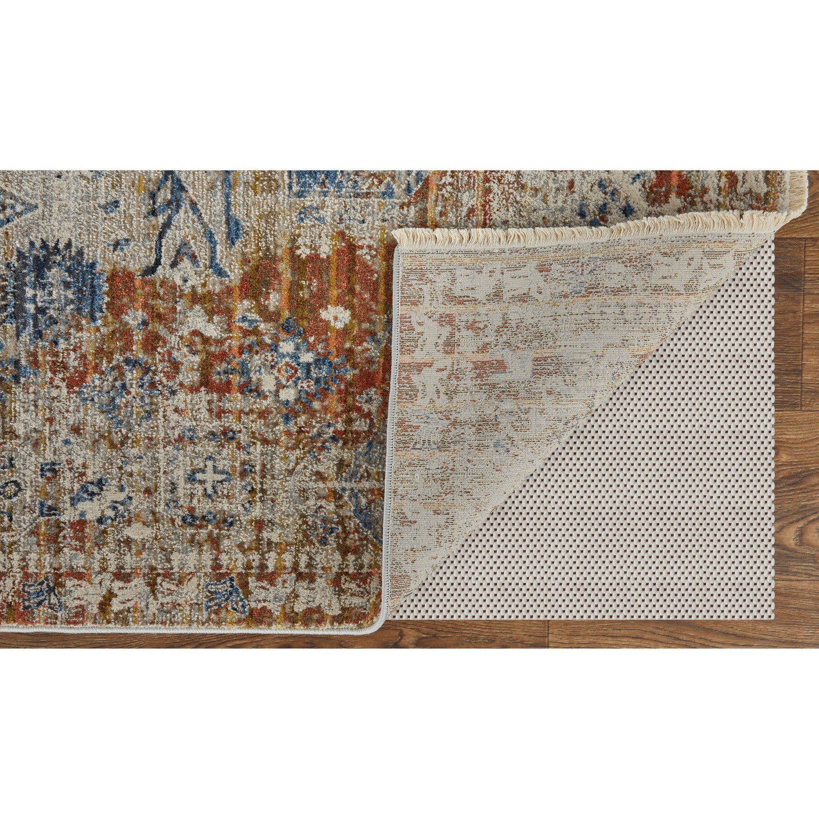 Feizy Kaia 39HWF Transitional Medallion in Ivory/Orange/Blue