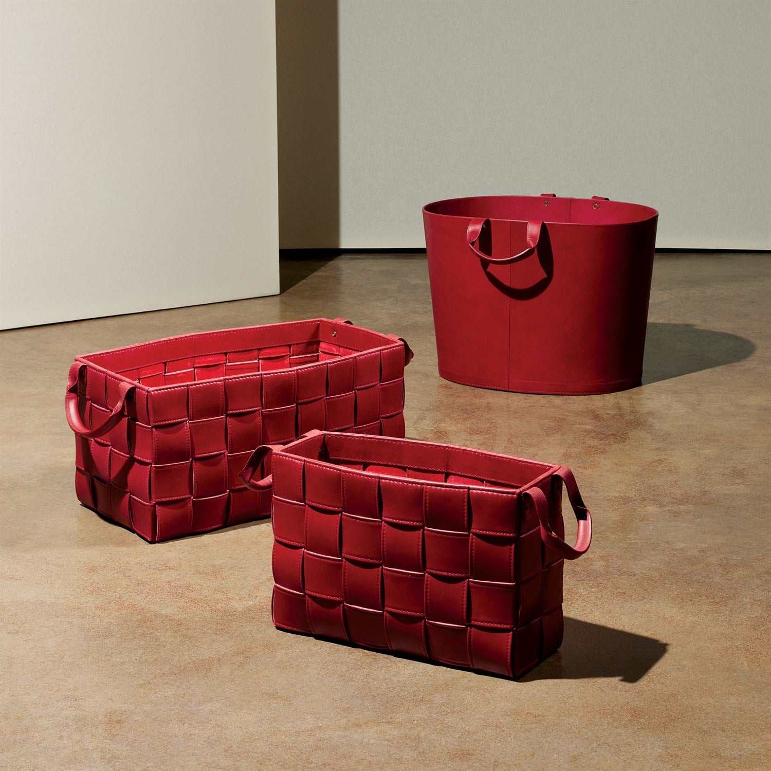 Global Views Soft Woven Leather Basket - Deep Red