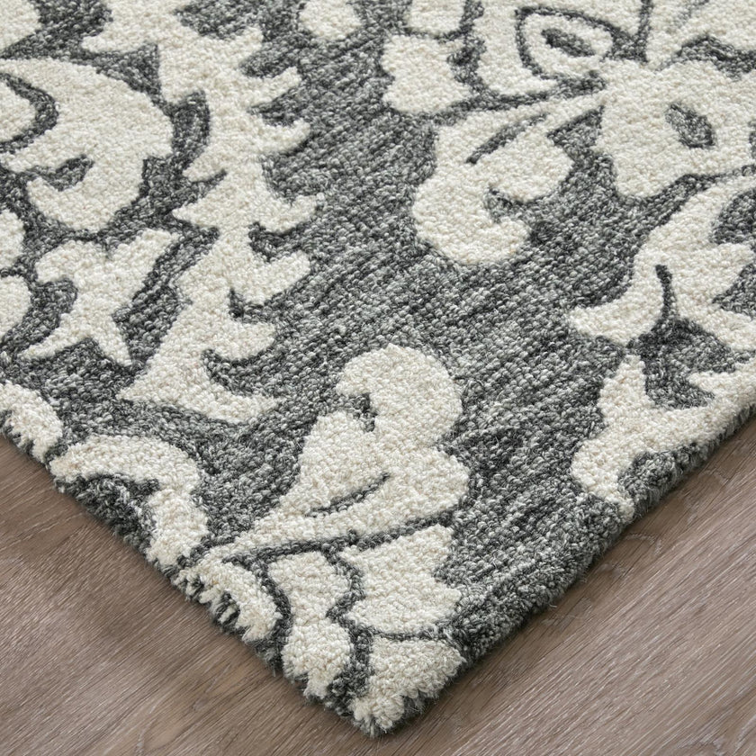 Feizy Belfort 8A26F Traditional Floral & Botanical Rug in Gray/Ivory/Black