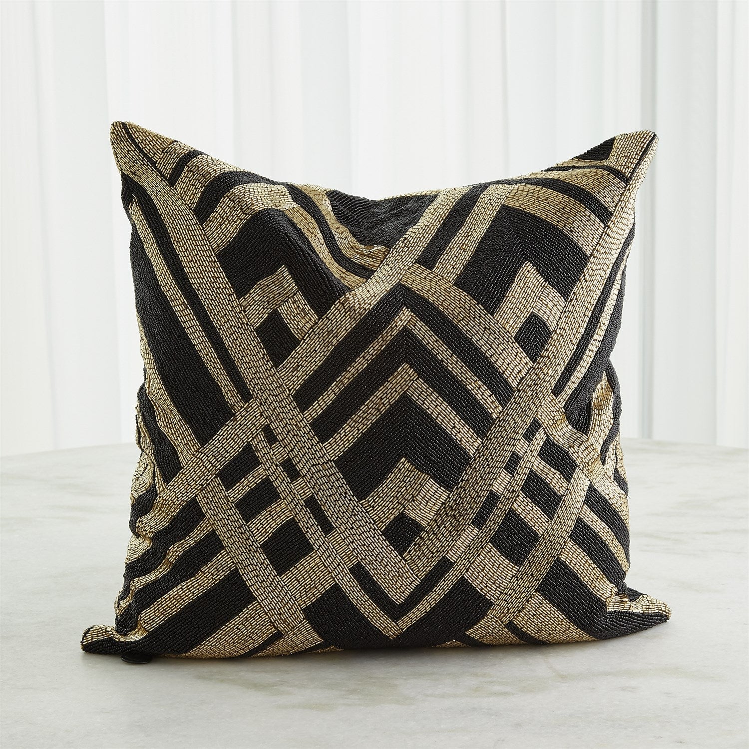 Global Views Woven Lines Pillow - Black/Gold