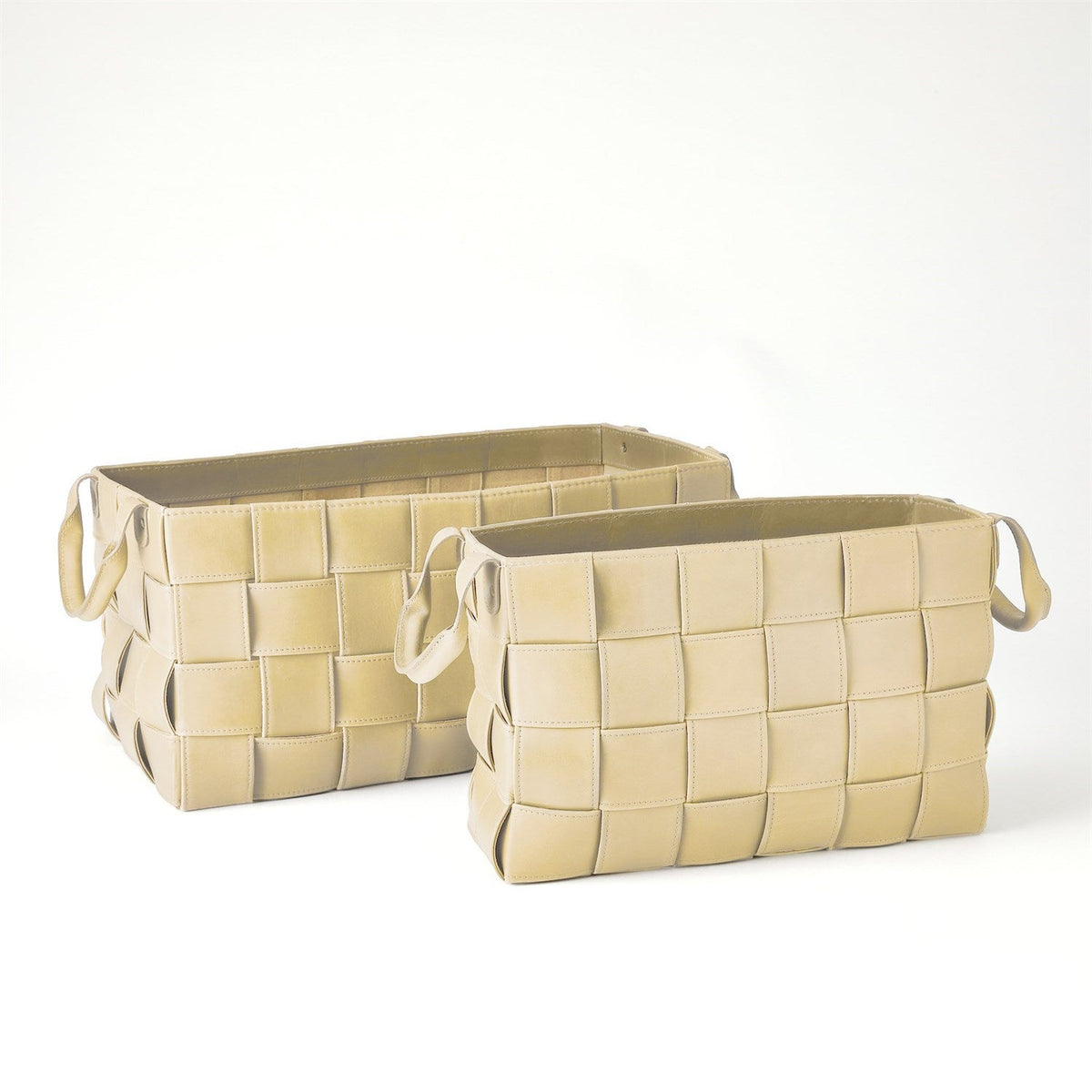 Global Views Soft Woven Leather Basket - Beige