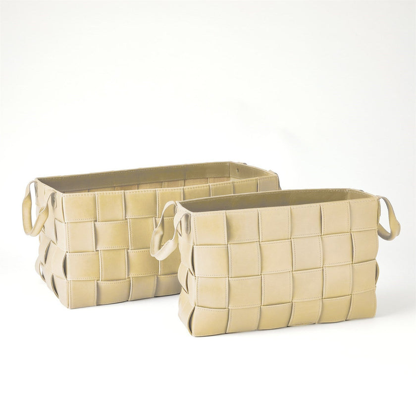 Global Views Soft Woven Leather Basket - Beige