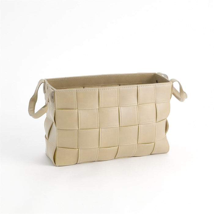 Global Views Soft Woven Leather Basket - Beige