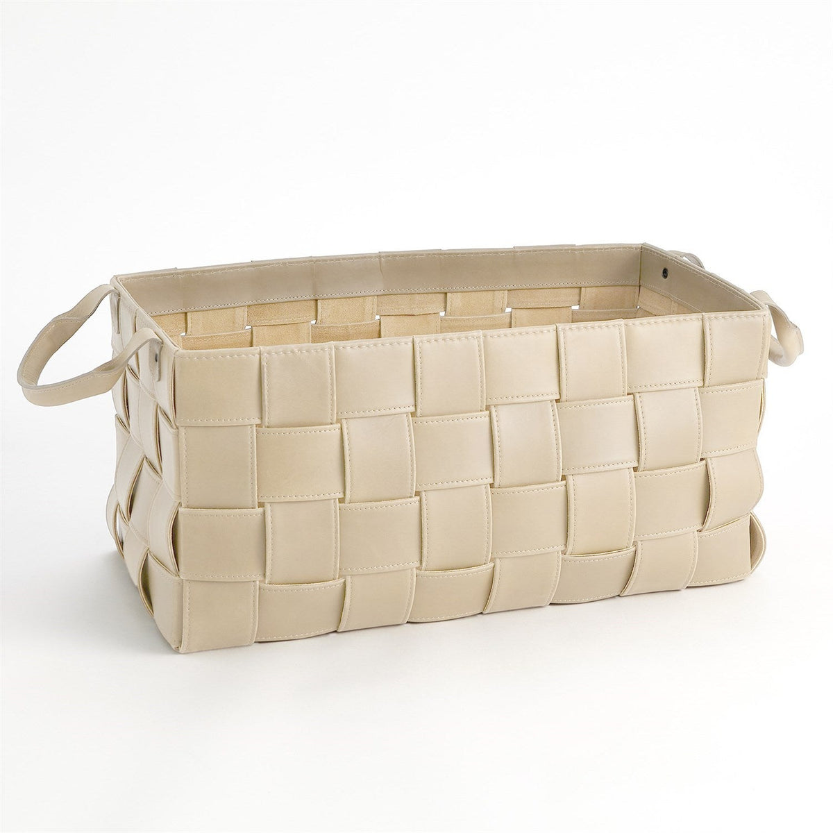 Global Views Soft Woven Leather Basket - Beige
