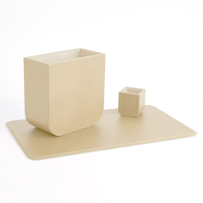 Global Views Radius Edge Leather Desk Accessories - Beige