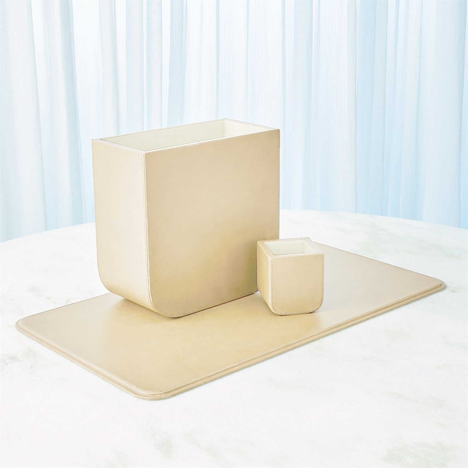 Global Views Radius Edge Leather Desk Accessories - Beige