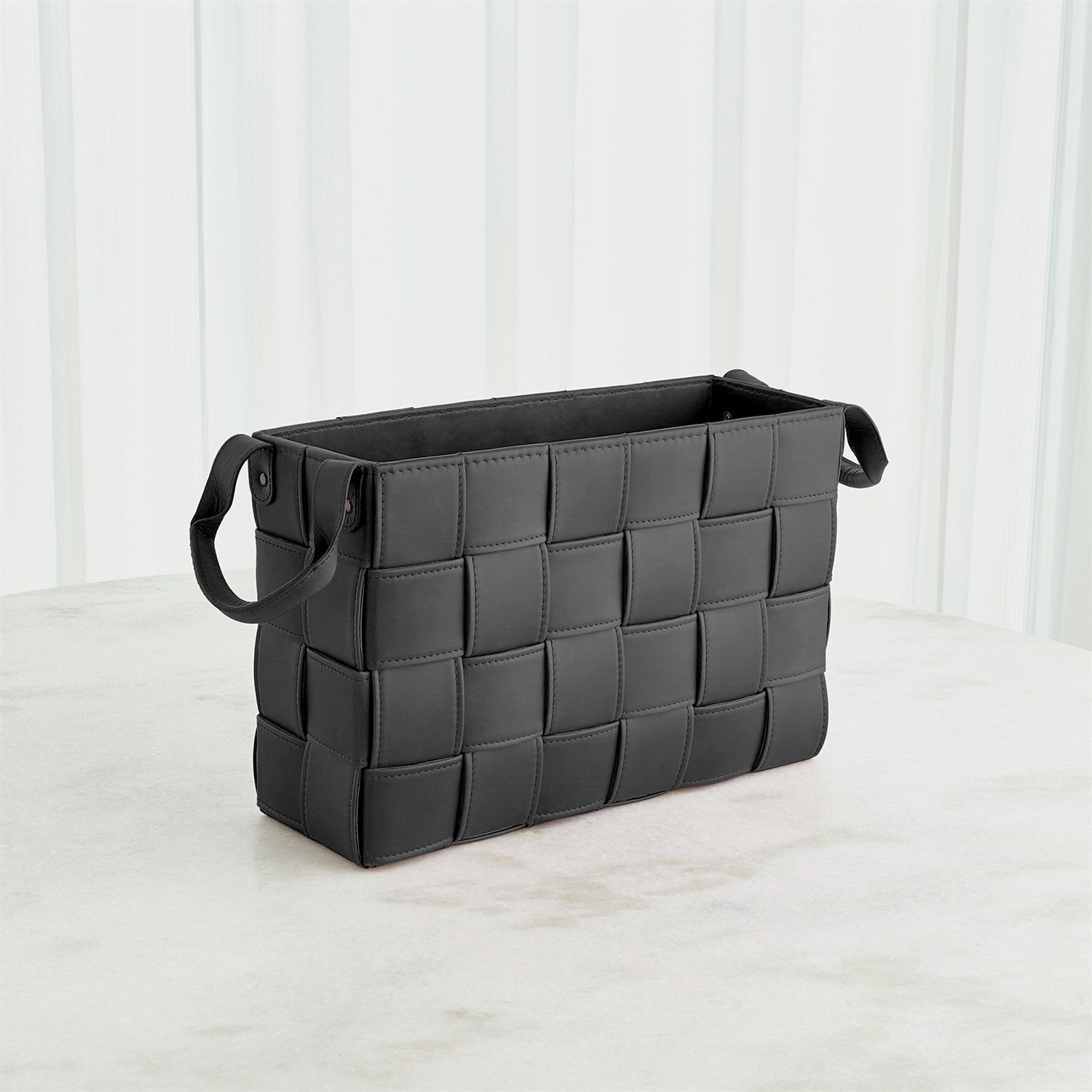 Global Views Soft Woven Leather Basket - Black