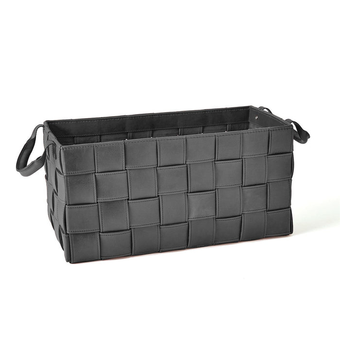 Global Views Soft Woven Leather Basket - Black