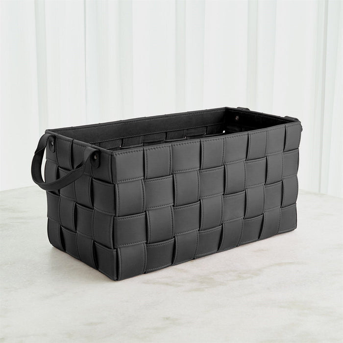 Global Views Soft Woven Leather Basket - Black