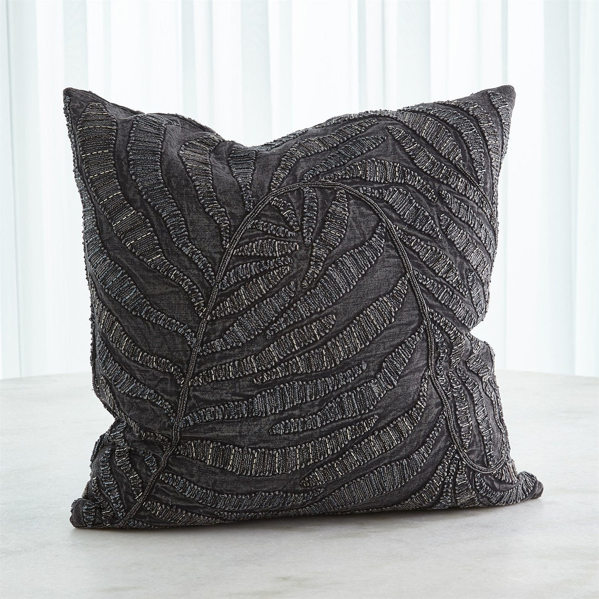 Global Views Beaded Palm Leaf Pillow - Indigo