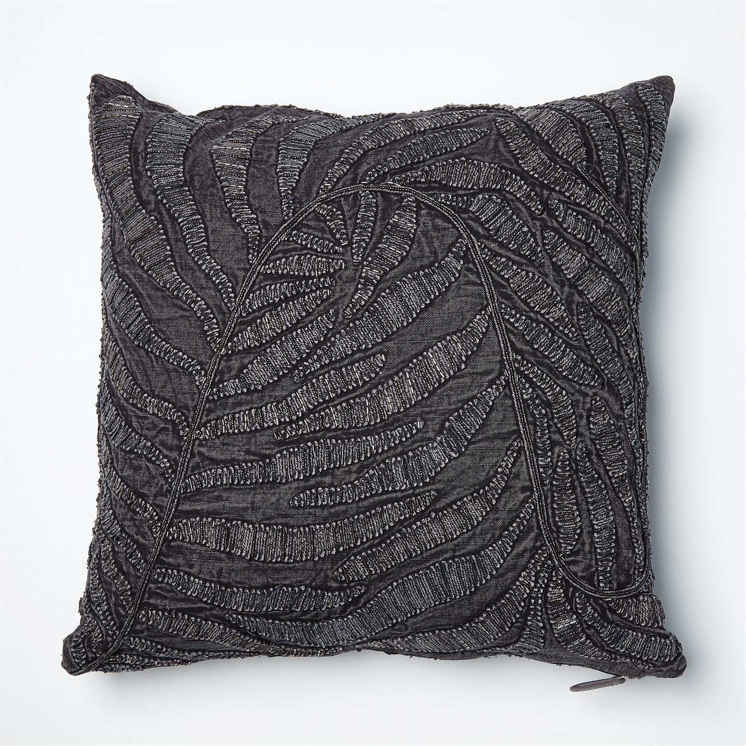 Global Views Beaded Palm Leaf Pillow - Indigo