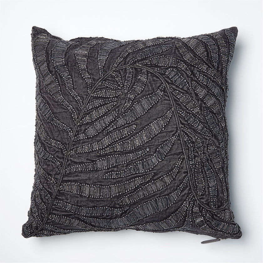 Global Views Beaded Palm Leaf Pillow - Indigo