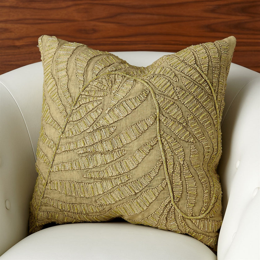 Global Views Beaded Palm Leaf Pillow - Khaki